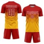 Camiseta de fútbol personalizada sublimada en dorado, rojo y blanco
