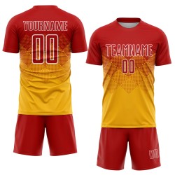 Camiseta de fútbol personalizada sublimada en dorado, rojo y blanco