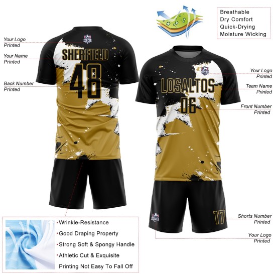 Uniforme Blanco - Camiseta Antigua Personalizada Spalsh Fútbol Negro Dorado Sublimación