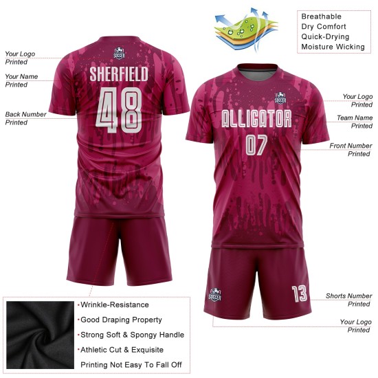 Uniforme de sublimación, camiseta de fútbol personalizada de visitante, color carmesí, blanco Uniforme de sublimación, camiseta de fútbol personalizada de visitante, color carmesí, blanco