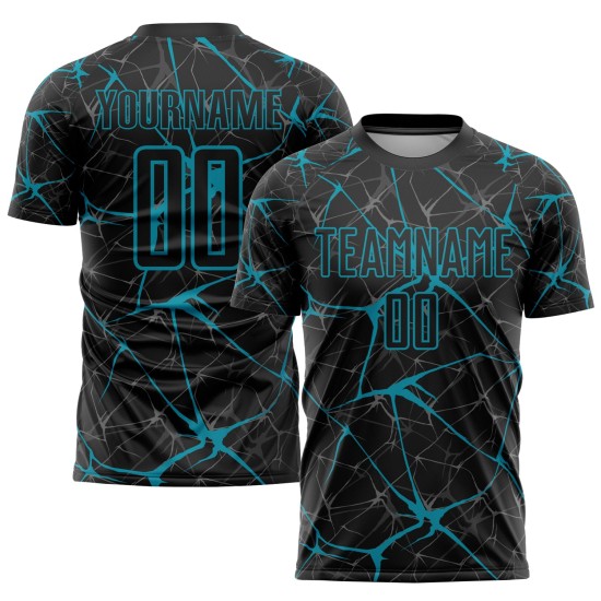 Camiseta de fútbol personalizada de sublimación en color verde azulado y negro