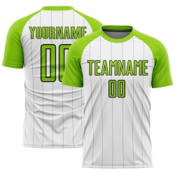 Camiseta de fútbol de sublimación de rayas verde-negra, personalizada, blanca y neón