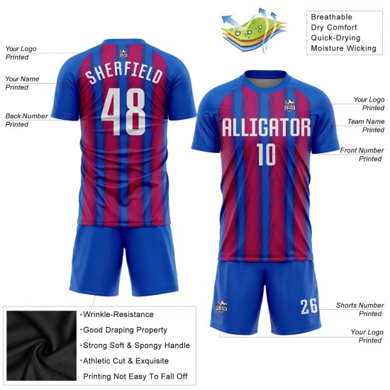 Camiseta de fútbol personalizada Royal Uniform Sublimación Blanco-Rojo