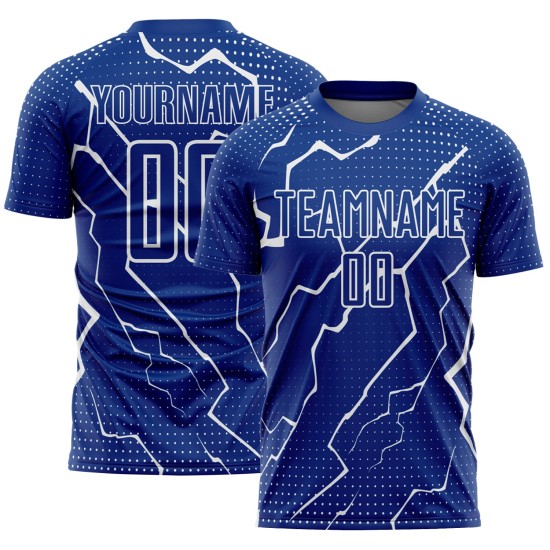 Camiseta personalizada de fútbol Royal Lightning, uniforme blanco de sublimación