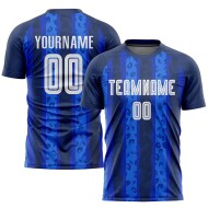 Camiseta de fútbol de visitante blanca-real (sublimación, uniforme azul marino) personalizada