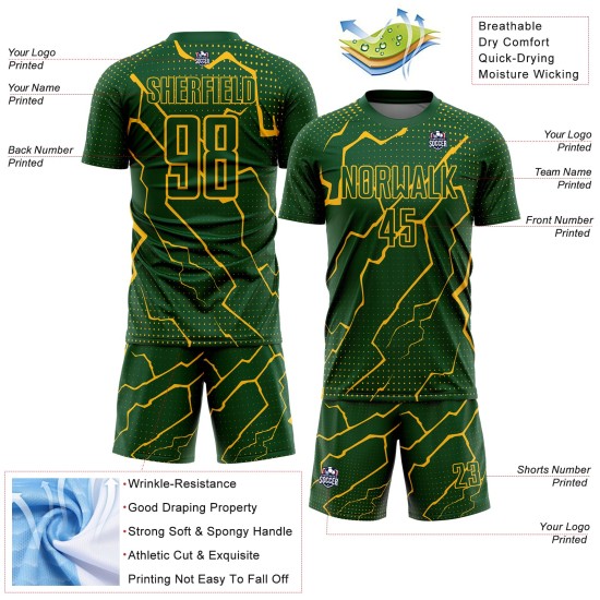 Camiseta de sublimación verde personalizada del uniforme dorado de Lightning Soccer Camiseta de sublimación verde personalizada del uniforme dorado de Lightning Soccer