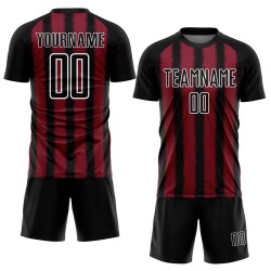 Camiseta de fútbol personalizada de sublimación en negro carmesí y blanco.