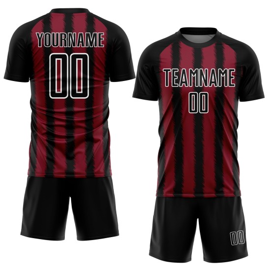 Camiseta de fútbol personalizada de sublimación en negro carmesí y blanco.