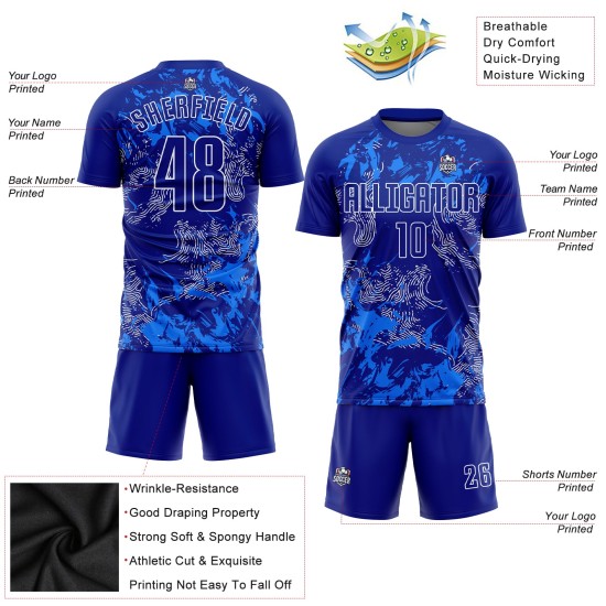 Uniforme de fútbol de sublimación personalizado, camiseta Royal Royal-White