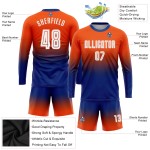 Camiseta de fútbol personalizada de sublimación con mangas en blanco y naranja real, con decoloración larga