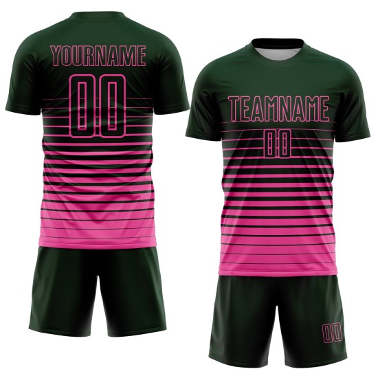 Uniforme de fútbol personalizado con sublimación de moda de camiseta de rayas verdes y rosas degradadas
