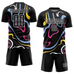 Camiseta de fútbol blanca con fluidos, uniforme, sublimación, formas, negra, personalizada