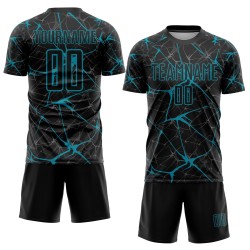 Camiseta de fútbol personalizada de sublimación en color verde azulado y negro