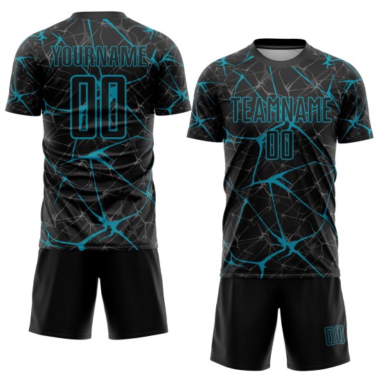 Camiseta de fútbol personalizada de sublimación en color verde azulado y negro