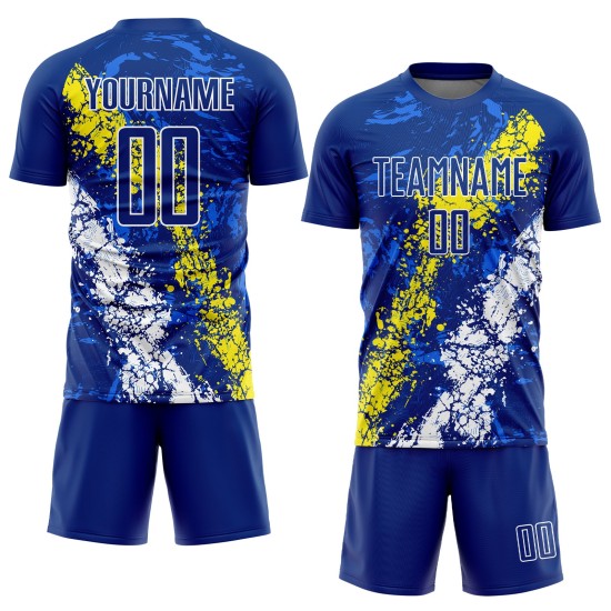 Camiseta de fútbol de sublimación, color amarillo claro y blanco, personalizada, con goteo y arte real, con salpicaduras
