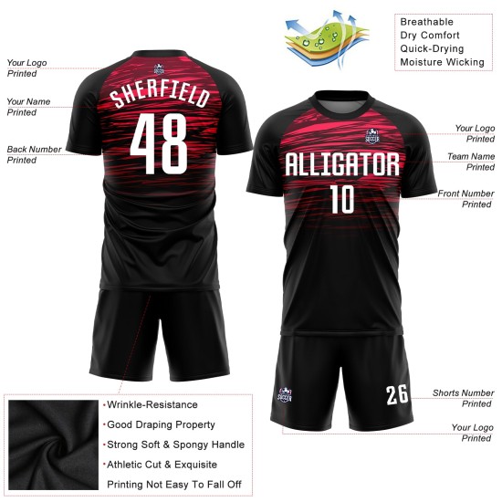 Camiseta personalizada de fútbol sublimada, uniforme blanco y rojo, color negro