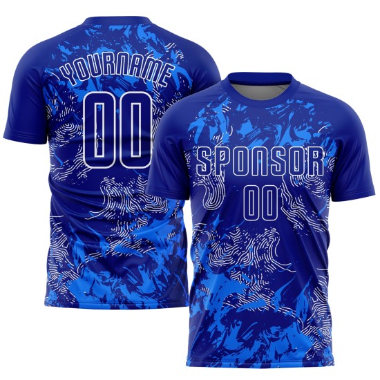 Uniforme de fútbol de sublimación personalizado, camiseta Royal Royal-White