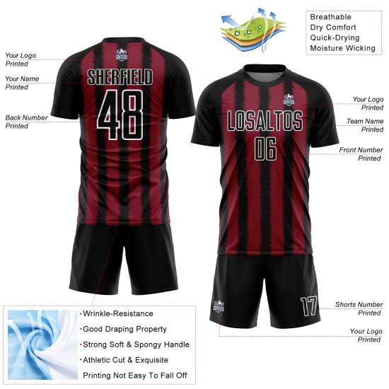 Camiseta de fútbol personalizada de sublimación en negro carmesí y blanco.
