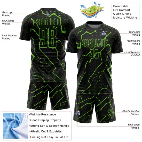 Camiseta de fútbol Aurora verde relámpago, uniforme negro de sublimación, personalizada