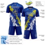 Camiseta de fútbol de sublimación, color amarillo claro y blanco, personalizada, con goteo y arte real, con salpicaduras