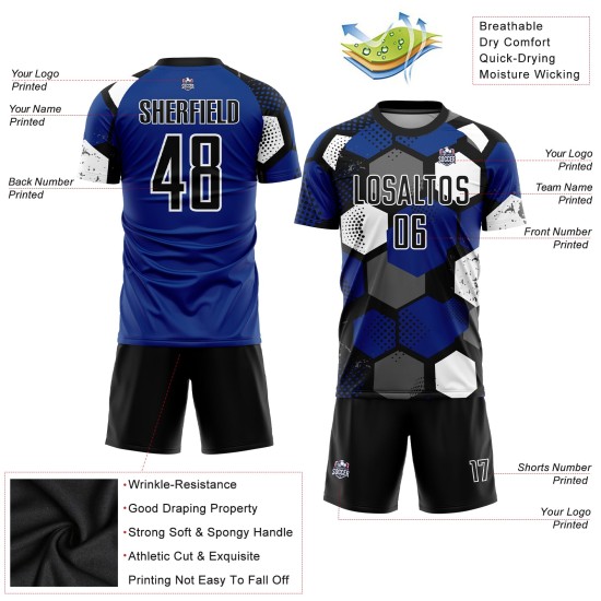 Uniforme de fútbol personalizado de sublimación, camiseta negra y blanca Uniforme de fútbol personalizado de sublimación, camiseta negra y blanca