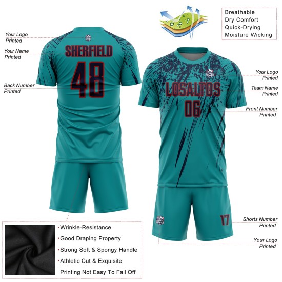 Uniforme de fútbol personalizado de sublimación azul marino y rojo Uniforme de fútbol personalizado de sublimación azul marino y rojo