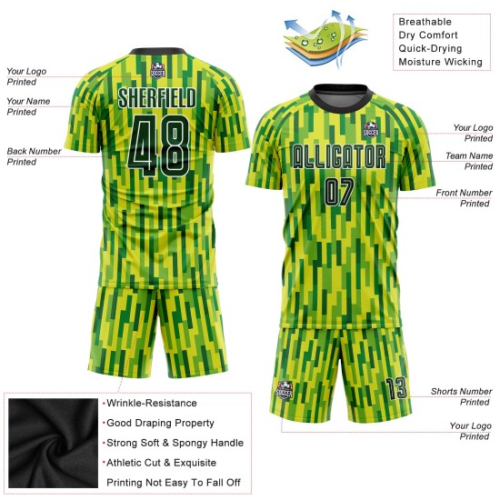 Camiseta de fútbol personalizada verde neón, sublimación verde-dorada