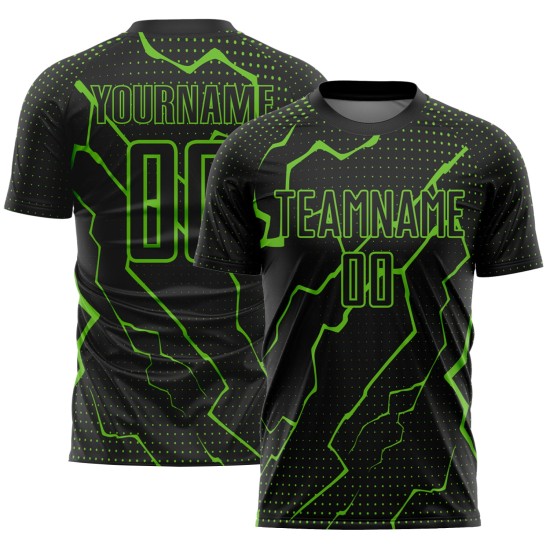 Camiseta de fútbol Aurora verde relámpago, uniforme negro de sublimación, personalizada