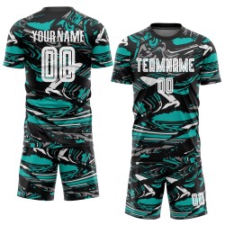 Camiseta Uniforme Blanco-Aqua Sublimación Figura Fútbol Personalizada