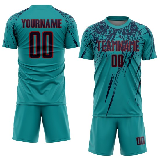Uniforme de fútbol personalizado de sublimación azul marino y rojo Uniforme de fútbol personalizado de sublimación azul marino y rojo